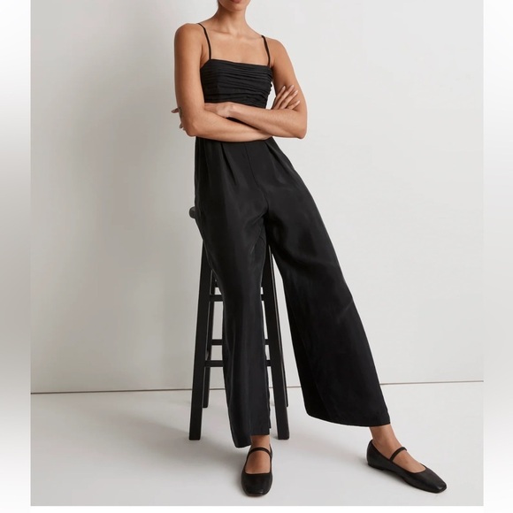 Madewell Ruched Crop Straight-Leg Jumpsuit in True Black size 12 NWT NO119 - Picture 2 of 13